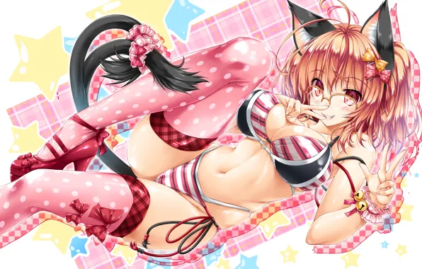 Girl, sexy, cleavage, thighhighs, long hair, boobs, anime, beautiful