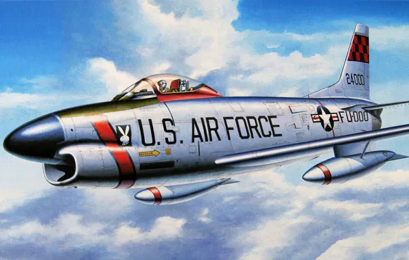 Картинка art, airplane, painting, aviation, jet, F-86