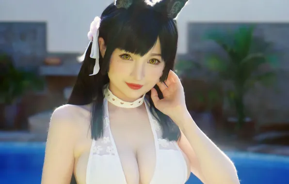 Girl, sexy, cleavage, long hair, boobs, animal ears, smile, beautiful