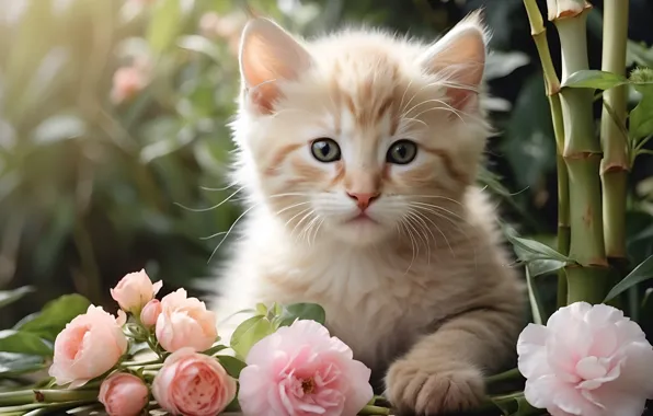 Кошка, взгляд, поза, котенок, мордашка, ИИ-арт, нейросеть