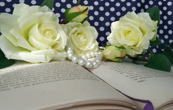 Цветы, розы, Книга, бусы