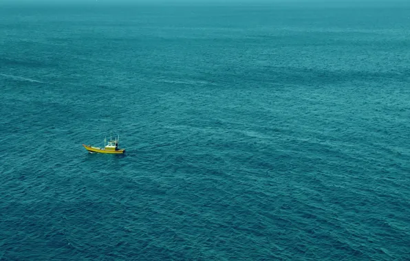 Море, лодка, катер, сверху