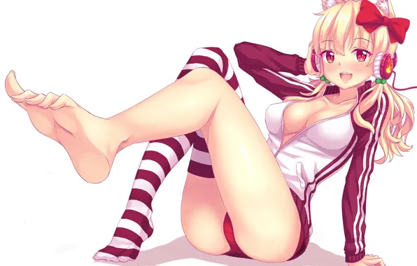 Girl, sexy, cleavage, panties, thighhighs, long hair, boobs, anime
