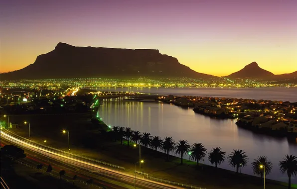 Картинка ночь, огни, ЮАР, Кейптаун, Kapetown