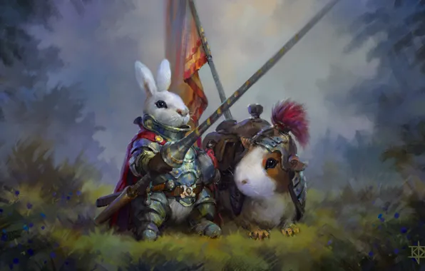Кролик, морская свинка, рыцарь, art