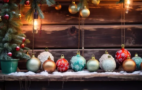 Фон, шары, елка, Новый Год, Рождество, new year, happy, Christmas