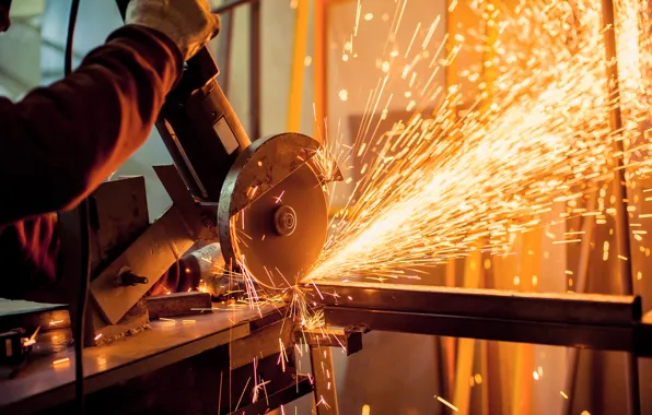 Metal, fire, sparks, grinder
