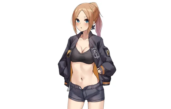 Girl, sexy, cleavage, shorts, blouse, long hair, boobs, anime