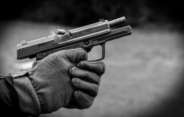 Metal, gun, gloves