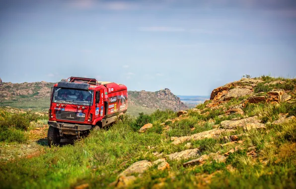 Красный, Спорт, Камни, Грузовик, Гонка, Rally, Ралли, Бездорожье