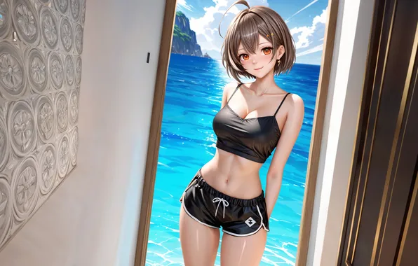 Картинка brown eyes, short hair, women, anime girls, AI art