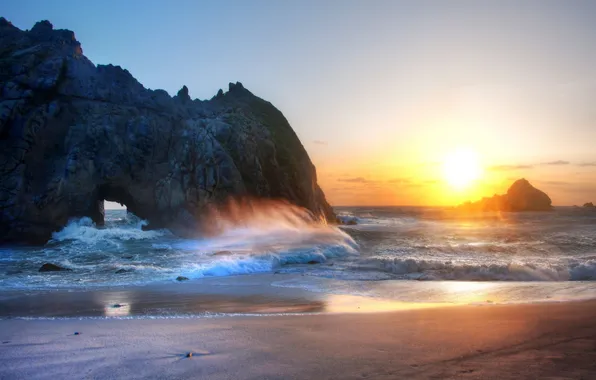 Картинка закат, океан, california, usa
