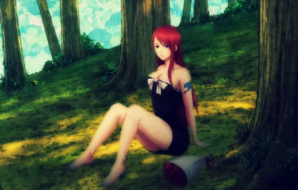 Red, girl, hot, sexy, lingerie, Hot, Nature, Anime