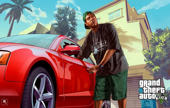 Машина, дом, арт, Grand Theft Auto V, Rockstar Games, Lamar
