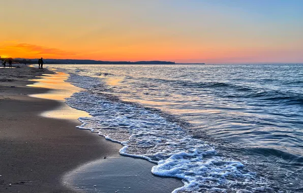Картинка море, закат, берег