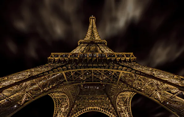 Картинка небо, ночь, Париж, Эйфелева башня