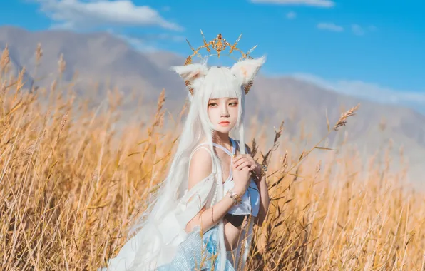 Sky, Beautiful, Asian, Model, Mountain, Woman, Summer, Pretty