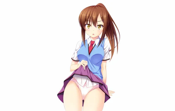Girl, sexy, lingerie, pantsu, school uniform, panties, long hair, brown hair