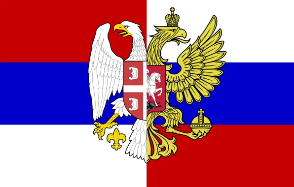 Картинка Флаг, Триколор, Герб, Россия, Сербия, Братство, Орлы