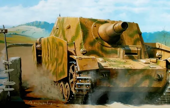 Картинка war, art, tank, ww2, german tank, sturmpanzer