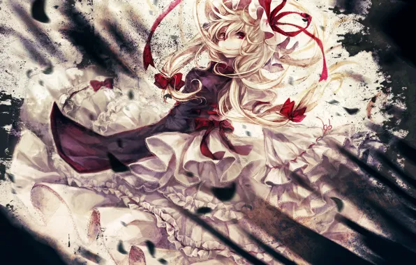 Девушка, улыбка, платье, touhou, yakumo yukari, смотрит на зрителя