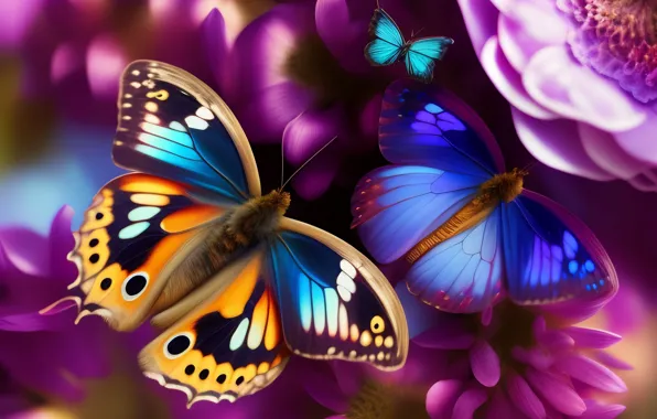 Картинка бабочки, цветы, яркие, нейросеть