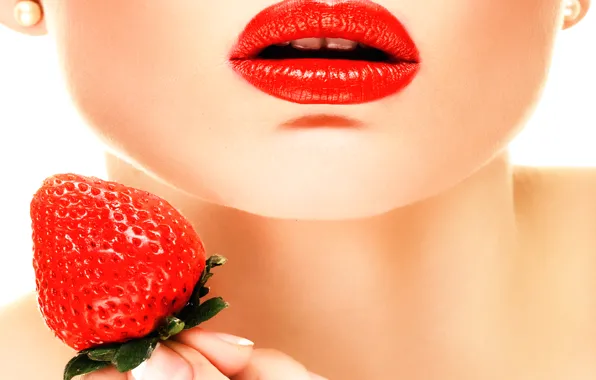 Макияж, клубника, ягода, губы, Red Lips