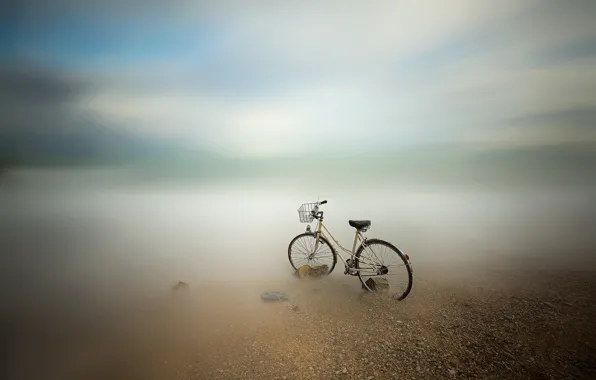 Картинка море, велосипед, размытость