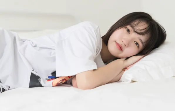 Beautiful, Asian, Model, Smile, Bed, Woman, Cute, Lying Down
