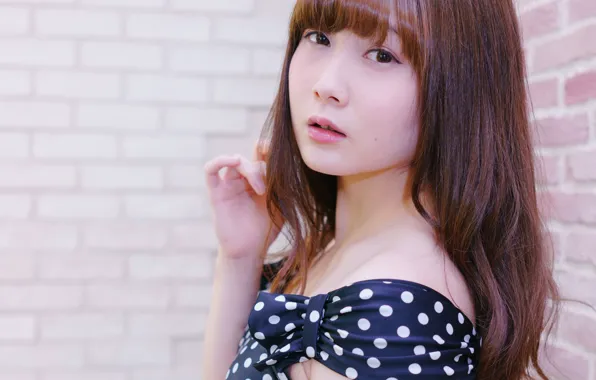 Girl, blouse, long hair, beautiful, pretty, lips, face, asian