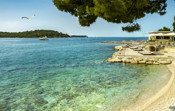 Море, причал, Хорватия, Адриатика, Ядран, Ровинь, Rovinj, Hotel Adriatic