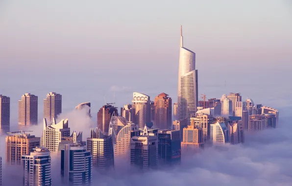 Картинка облака, здания, Дубай, Dubai, небоскрёбы, ОАЭ, UAE, Джумейра Лэйкс Тауэрс
