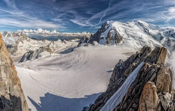 Картинка снег, горы, вершины, Франция, Альпы, France, Alps, Монблан