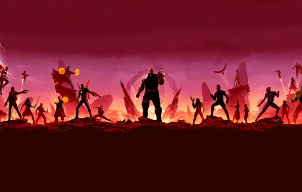 Фантастика, Superheroes, красный фон, комикс, супергерои, MARVEL, Avengers: Infinity War, Мстители: Война бесконечности