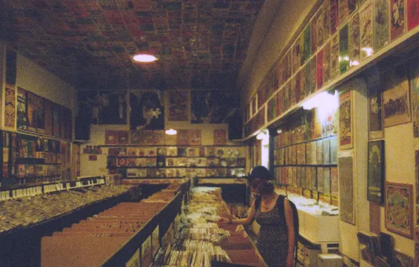 Girl, store, vinyl records