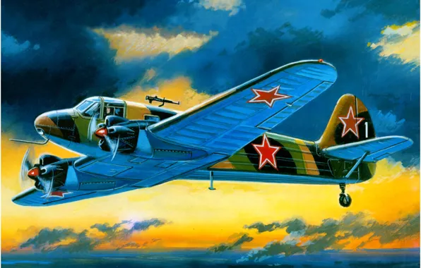 Art, airplane, painting, aviation, Yakovlev Yak-6