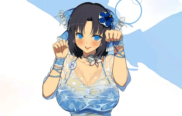 Girl, sexy, bra, cleavage, boobs, anime, blue eyes, beautiful