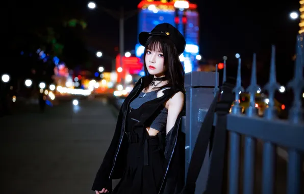 City, Beautiful, Asian, Model, Lights, Night, Woman, Cute