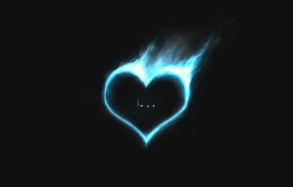 Картинка любовь, синий, огонь, сердце, минимализм