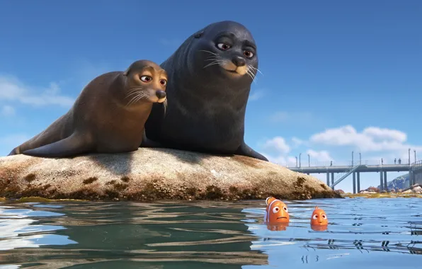 Cinema, animation, wallpaper, Disney, Pixar, seal, sky, sea