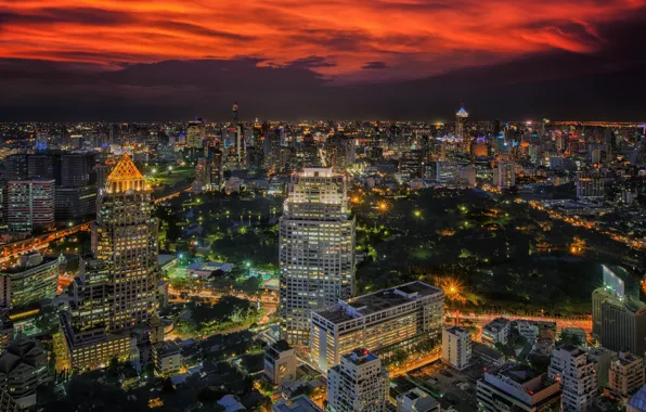 Ночь, город, огни, красота, Таиланд, Бангкок, Thailand, Bangkok