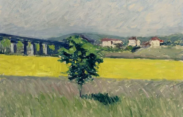 Пейзаж, картина, Гюстав Кайботт, Gustave Cailleibotte, Луг рядом с Мостом в Аржантёй