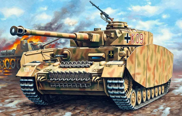 Рисунок, арт, Panzerkampfwagen IV, T‑IV, немецкий средний танк, Pz.KpfW.IV Ausf.H