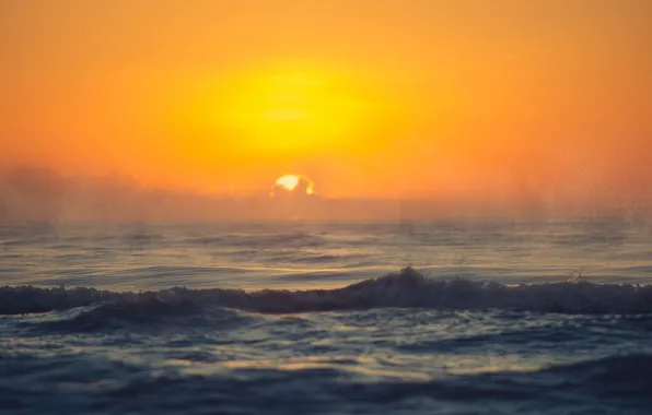 Beach, coast, sunset, sun, wave, Sea, spray