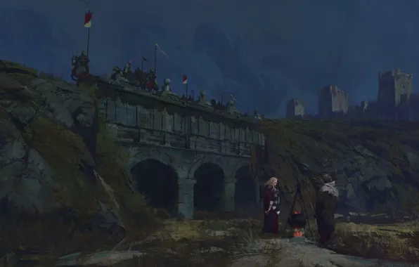 Мост, крепость, воины, костёр, общение, slums bridge, Under The Bridge