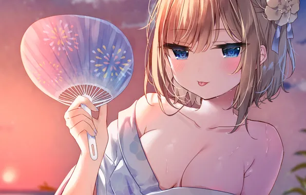 Girl, summer, hot, sexy, cleavage, dress, boobs, anime