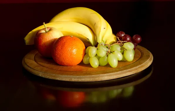 Картинка яблоко, еда, виноград, бананы