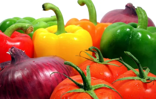 Картинка лук, перец, овощи, помидоры, томаты