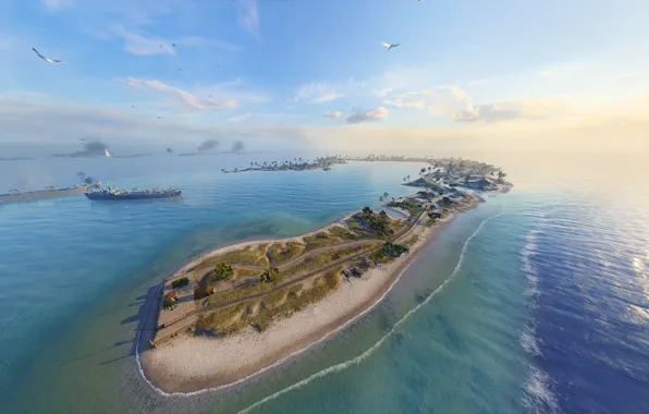 Море, остров, чайки, Battlefield V