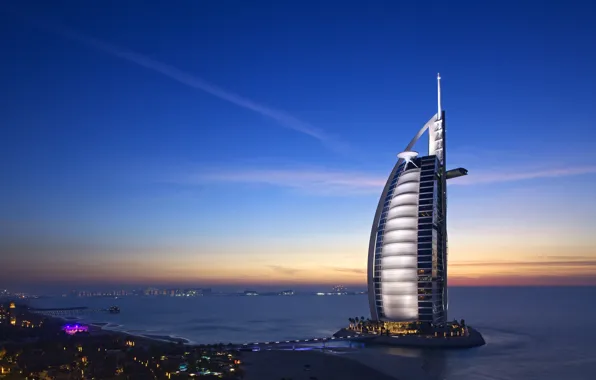 Картинка море, небо, Бурдж аль-Араб, Дубай, отель, ОАЭ
